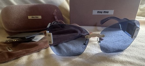 AUTHENTIC MIU MIU Sunglasses SMu 08s Square Mu08ss Blue Tint Irregular Butterfly - Picture 4 of 13