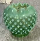 Fenton Hobnail Opalescent Rose Bowl UV Uranium Green 4 Inch Vintage