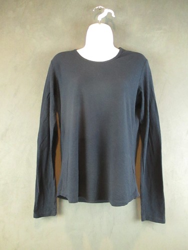 James Perse Shirt Damen Large Navy Langarm Rundhals Modal Baumwolle leicht