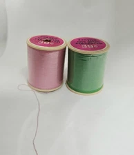 Sewing Thread Lot – Pink & Green Polyester - Vintage TG&Y