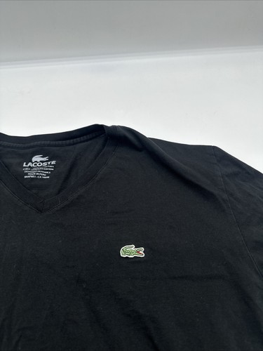 Lacoste T-Shirt Men Size 6 Black Solid Embroidered Logo V-Neck ..#32579 - Picture 2 of 7