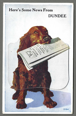 Vintage Neuheit herunterziehbare Postkarte ''Hier sind einige Neuigkeiten aus Dundee''. verschickt 1955