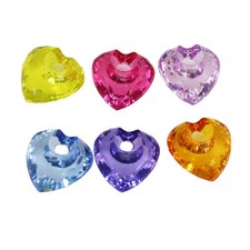 40pcs Mixed Color Transparent Acrylic Faceted Heart Pedants 16mm Charm Beads