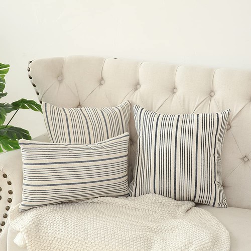 Grey and Cream Farmhouse Throw Pillow Covers 18 x 18, Modern Accent Square De... - Picture 6 of 7