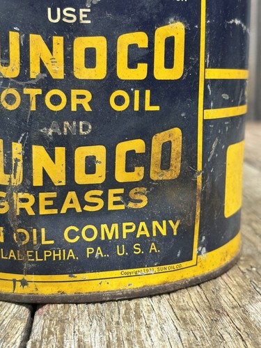 Frühe Vintage 5 Pfund SUNOCO Automobil Schmiermittel Motoröl Werbung Blechdose - Bild 7 von 15