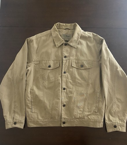 Beige LL Bean Cotton Sateen Moleskin Trucker Jacket Men’s Size Large (26”x27) - Picture 1 of 4