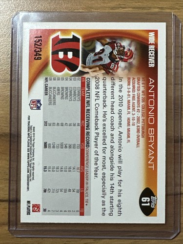 Antonio Bryant 2010 Topps azul #d/349 Cincinnati Bengals - Imagen 2 de 2