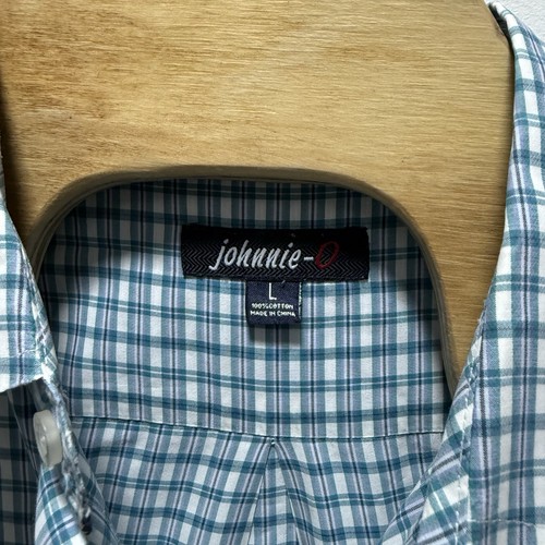 Johnnie O Shirt Men's Size Large Blue Plaid Button Up Long Sleeve Logo - Picture 4 of 5
