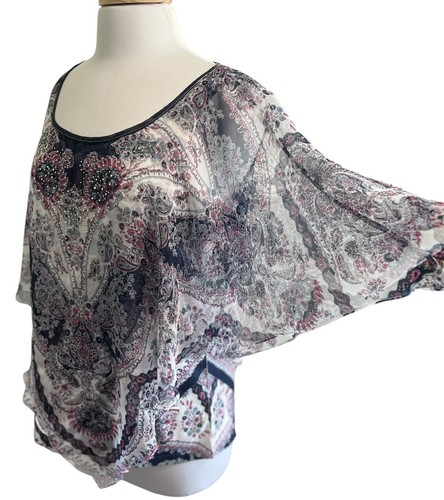 JM Collection Damen Gr. L Bluse Top Shirt halbtransparent Overlay Batik Paisley - Bild 2 von 5