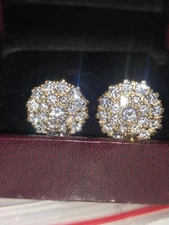 2Ct Round Lab-Created Diamond Cluster Push Back Earrings 14K Yellow Gold Over