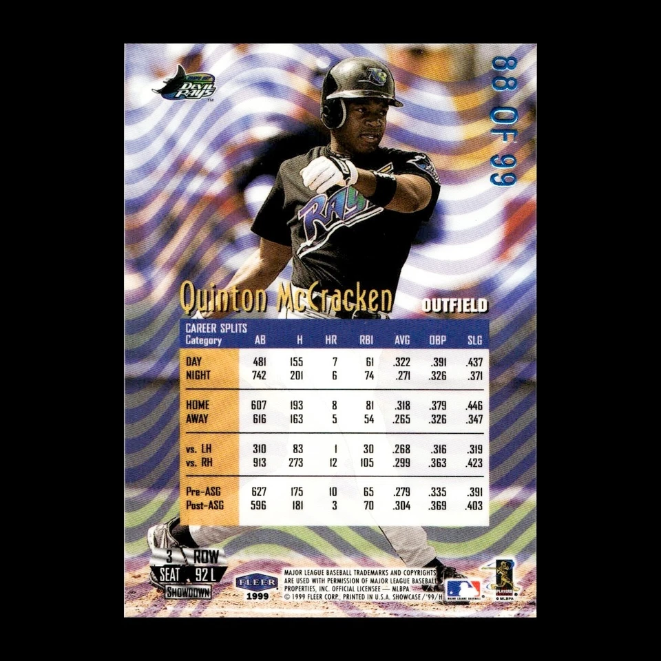 Quinton McCracken 1999 Flair Showcase Legacy Collection Row 3 /100 Devil Rays — 第 2/2 张图片
