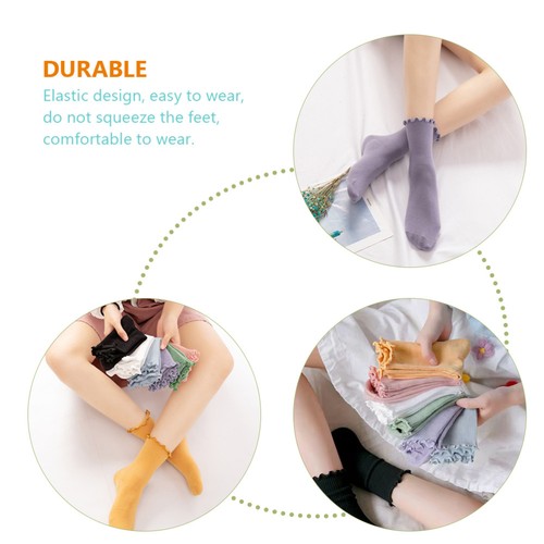 6 Pairs Ruffled Cotton Socks Child Miss Cute Girl Textured Short Children - Picture 6 of 10
