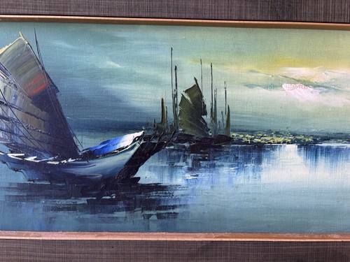 Original Signed Junk Ship Painting L. Chong, Vibrant Vintage Asian Art Gifts - Picture 7 of 14