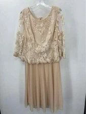 Pre-Owned Alex Evening Ivory Size 16 Floral Evening Midi Long Sleeve Dress