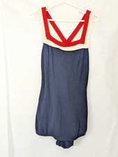 Vintage 50s One Piece Bathing Suit Swimsuit Playsuit Women's Pin Up Sailor Style