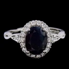 GENUINE AAA BLUE SAPPHIRE OVAL & WHITE CZ STERLING 925 SILVER RING SIZE 7.25-8