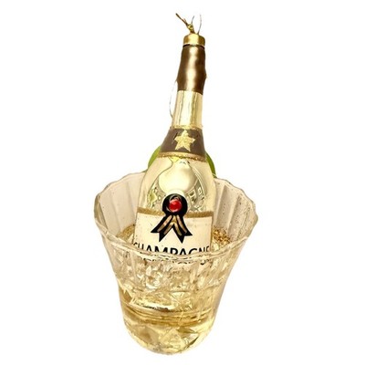Chilled Champagne on Ice Bucket  Glass Christmas Tree Ornament NWT