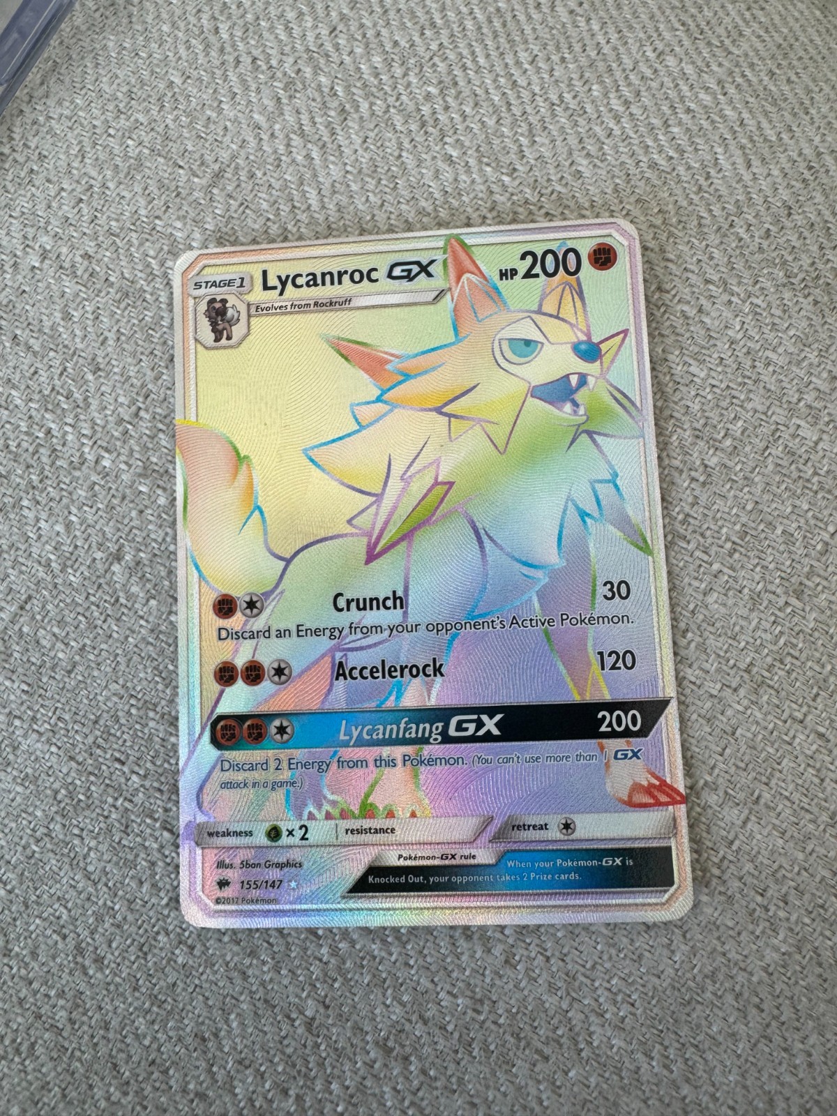 Pokemon Card Lycanroc GX 155/147 Sun & Moon—Burning Shadows Secret Rare