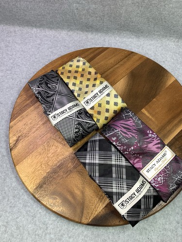 New Stacy Adam Lot Of 4 Ties Preppy Pointed Abstract Geometric Glen Check Plaid - Picture 3 of 19