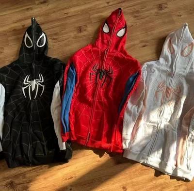 Spider Hoodie Mens Zip Up Long Sleeve Comic Superhero Mask Hoodie Jumper S-XXL - Image 1 of 4