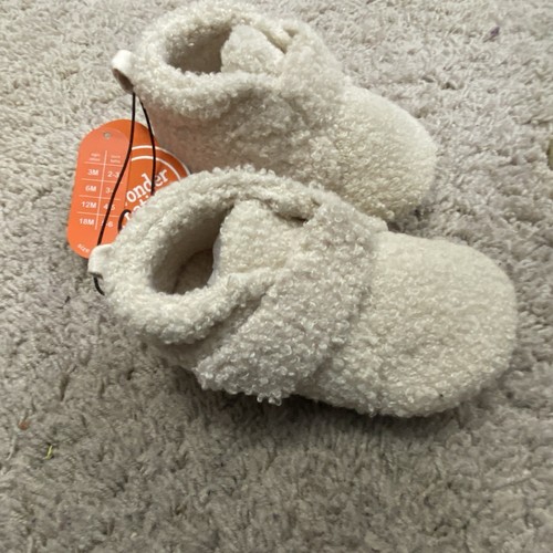 Wonder Nation Slippers Kids 4 Beige Toddler Sherpa Rubber Gripper Sole - Picture 5 of 8