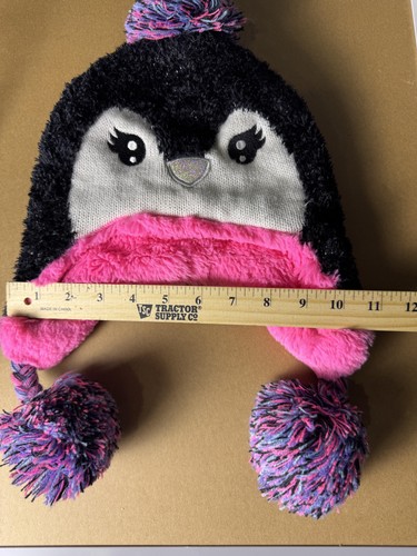 Pinguin Mütze Beanie Ohrenklappe Jugend S/M schwarz rosa flauschig Winter Bommel Capelli - Bild 5 von 6