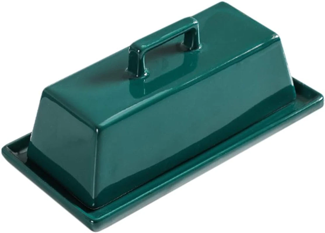 Sizikato Porcelain Butter Dish with Lid, Pure Green-7.5 Inch