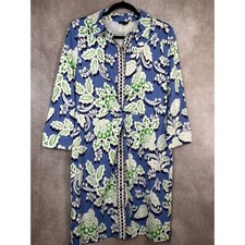 NWT Talbots Effortless Jersey Twist Shirt Dress Blossom Ikat Floral Blue Size M