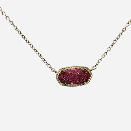 Kendra Scott Elisa Pink Drusy Necklace Druzy Quartz Dainty Gold Plated Chain - Imagen 4 de 6