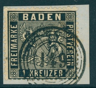 Baden Mi. Nr. 9 zentrisch gest. Fotobefund Flemming BPP auf LUXUS Briefstück