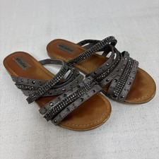Not Rated Pewter Strappy Studded Jeweled Sandals Size 6.5 Festival
