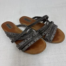 Not Rated Pewter Strappy Studded Jeweled Sandals Size 6.5 Festival 