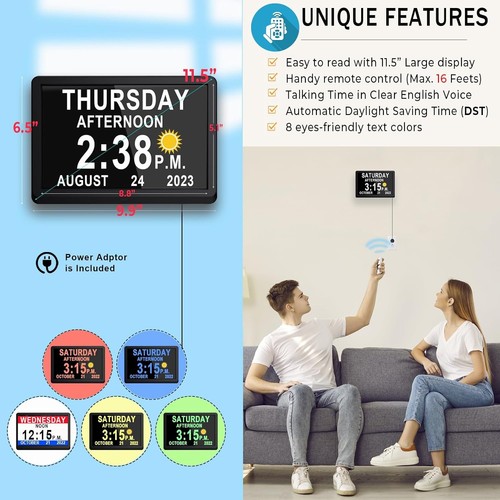 Multi-Theme Indoor Digital Clock - 11.5 Inch with Custom Alerts for Seniors - Picture 5 of 8