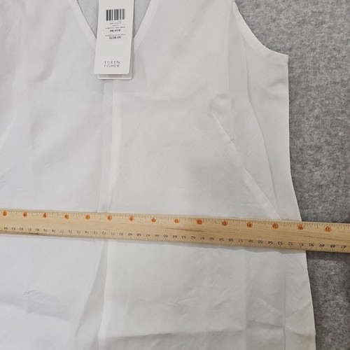 Vestido Eileen Fisher Lino Orgánico K/L Cuello en V Sesgado Blanco Talla Pequeña PP/PTP Playa - Imagen 11 de 13