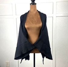 Grade & Gather Black Textured Cotton Open Front Kimono Wrap Cardigan Women’s M