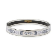 HERMES Enamel Bracelet Extra Fun Gran Apara Size PM Enamel/Metal White/Navy