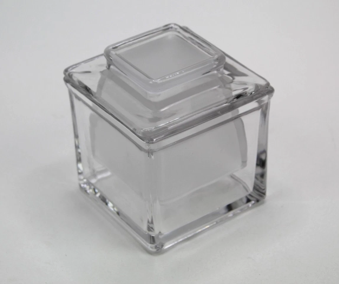 Frosted Butter Bell French Crock with Clear Square Glass Lid / Container