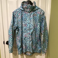 The North Face Girls XL Windbreaker Jacket Blue Purple Animal Print Hooded Zip