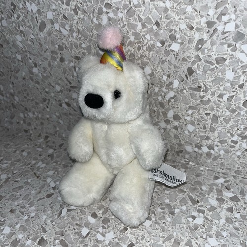 Vintage Russ Berrie Lil Marshmallow weißer Plüschbär Clown Stofftier Pastell 6 Zoll - Bild 2 von 9
