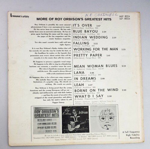 Vintage ROY ORBISON More Of GREATEST HITS 1964 Monument Record LP Album SLP18024 - Picture 2 of 4