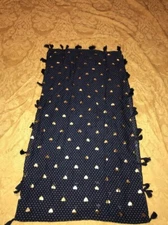 Womens Lands End Gold Heart Tassel Polka Dot Scarf Navy