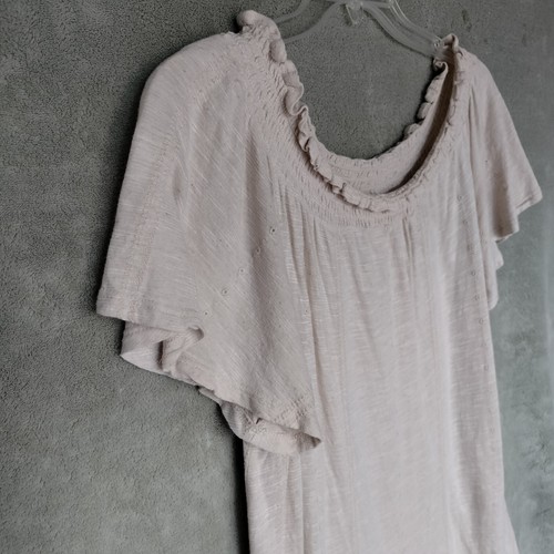 Chicos Beige Scoop Neck Linen Blend Off The Shoulder Top Size 2 Stretch Blouse  - Picture 2 of 11