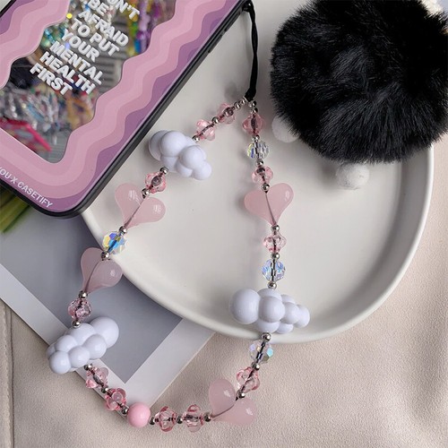 Y2K Love Heart Clouds Phone Lanyard Wristband Sweet Beaded Phone Strap Keychain - 第 5/9 張圖片