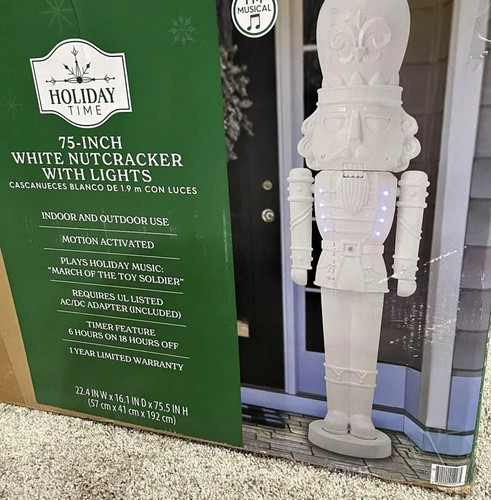 Animated White Nutcracker Blow Mold 75" Inch by Holiday Time Christmas 6ft