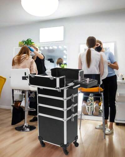 Rolling Makeup Train Case Large Storage Cosmetic Trolley 4 In 1 Large Capacity - Picture 8 of 9