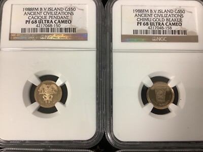 LOT OF 6 GOLD COINS - British Virgin Islands 1988 FM Gold $50