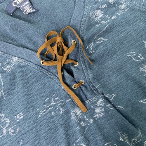 Chaps Damen Pull Over Shirt Langarm Blau Blumen Schnürung Closer S Petite  - Bild 11 von 11