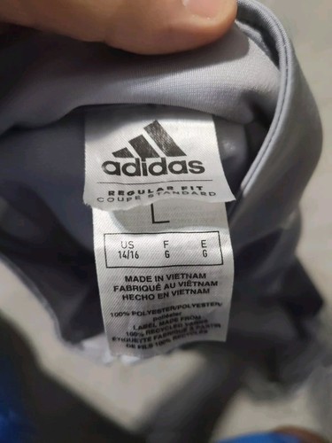 Adidas Boys Sz Large 14/16 Full Zip Jacket Halo Silver Big Logo Three Stripe - Picture 7 of 7