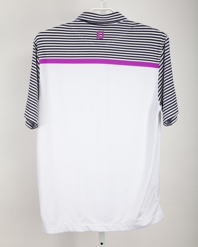 FootJoy Poloshirt Herren Large weiß blau lila gestreift Reiher Glen Logo - Bild 5 von 11