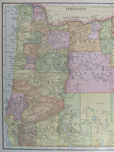 Antique 1899 OREGON Map 14"x11" ~ Old Original PENDLETON PORTLAND ROSEBURG OR - Picture 5 of 7